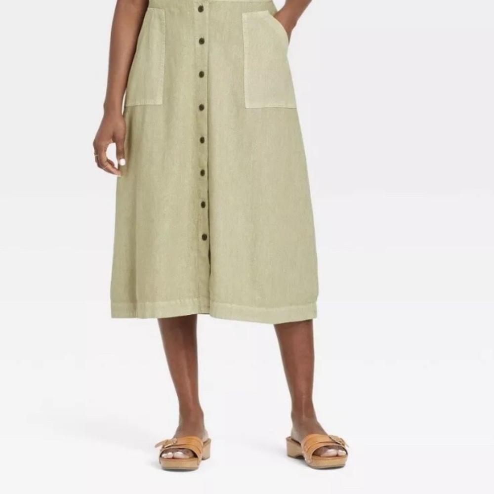 NWT Target Universal Thread Sage Green Button Front Midi Utility Skirt Sz Small